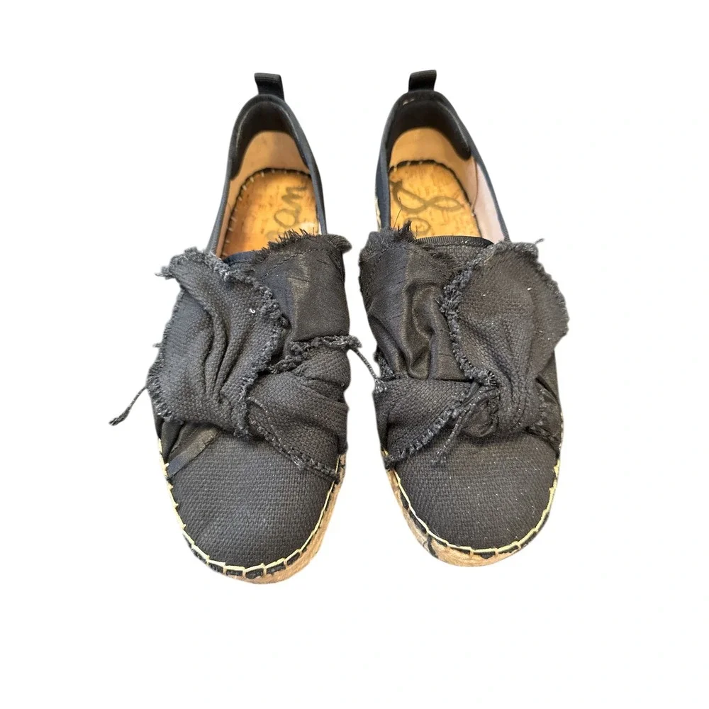 Sam Edelman Espadrille‎ Flats Womens 9.5 Black Bow Knot Frayed Canvas Slip On